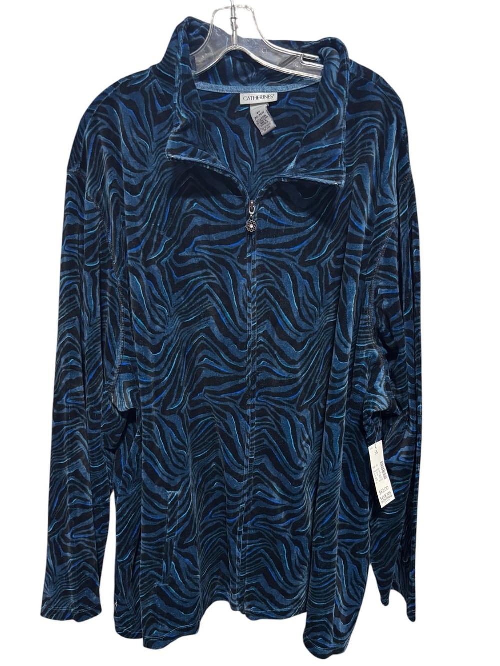 Catherines Blue & Black Velour Zebra-Print Active Zip-Up Jacket – Size 5X – NWT - Picture 2 of 4